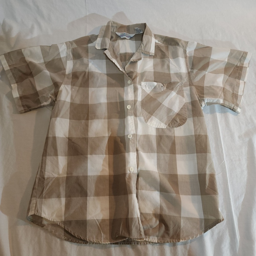 Womens Favorites 90's Western Button Up Blouse Shirt Size M Checkered Plaid